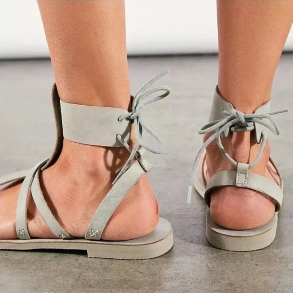 Free People Distressed Olive Green Lace‎ Up Gladiator Sandals Size 38.5 NEW - Picture 5 of 13